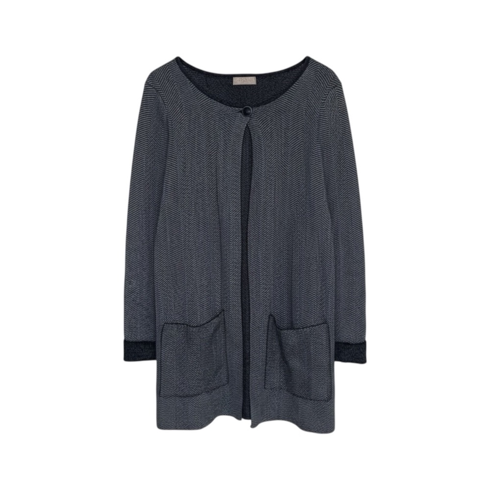 Benedetta B. Cashmere Wool Long Cardigan‎ Women’s Size Medium Grey Chevron Knit